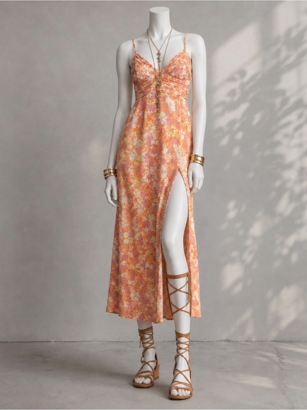 ASOS Floral Slip Midi Dress US S Pink Orange Fairycore Coquette Homecoming